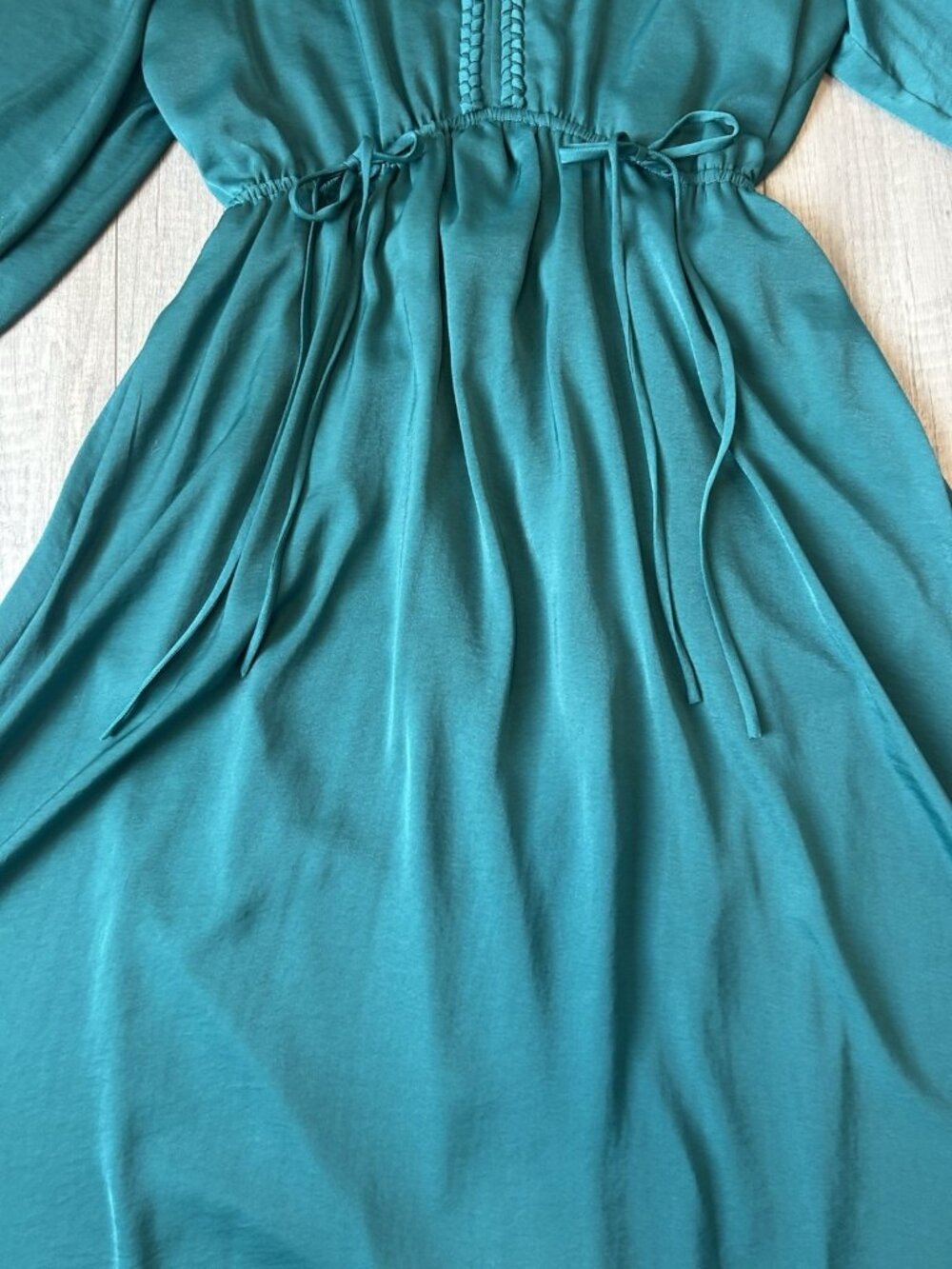 Kobi Halperin Sari Emerald Green Ruched Waist Midi Dress Long Sleeve M - Picture 4 of 16